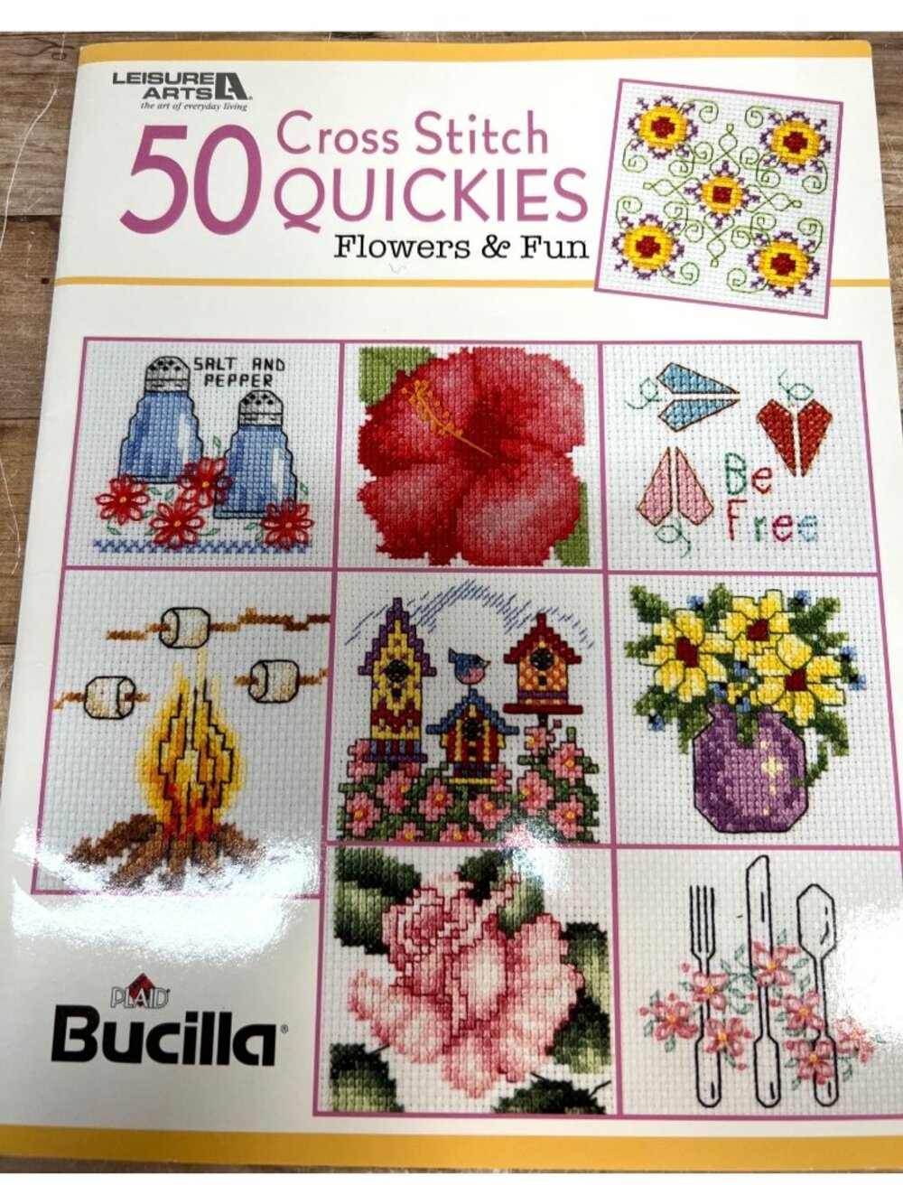 50 Cross Stitch Quickies Book With Floral & Fun Designs By Bucilla